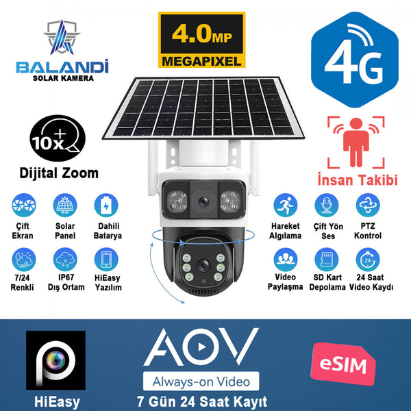 Balandi PRO-8200GIP 4MP AOV E-Sim 4G Solar Smart Kamera
