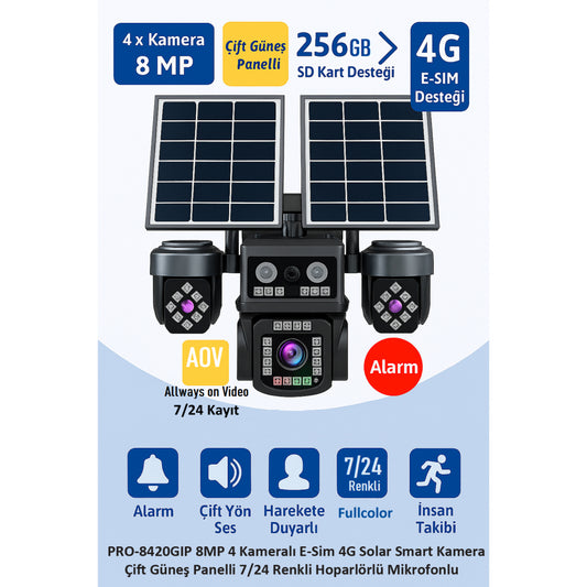Balandi PRO-8420GIP 8MP AOV E-Sim 4G Solar Smart Kamera