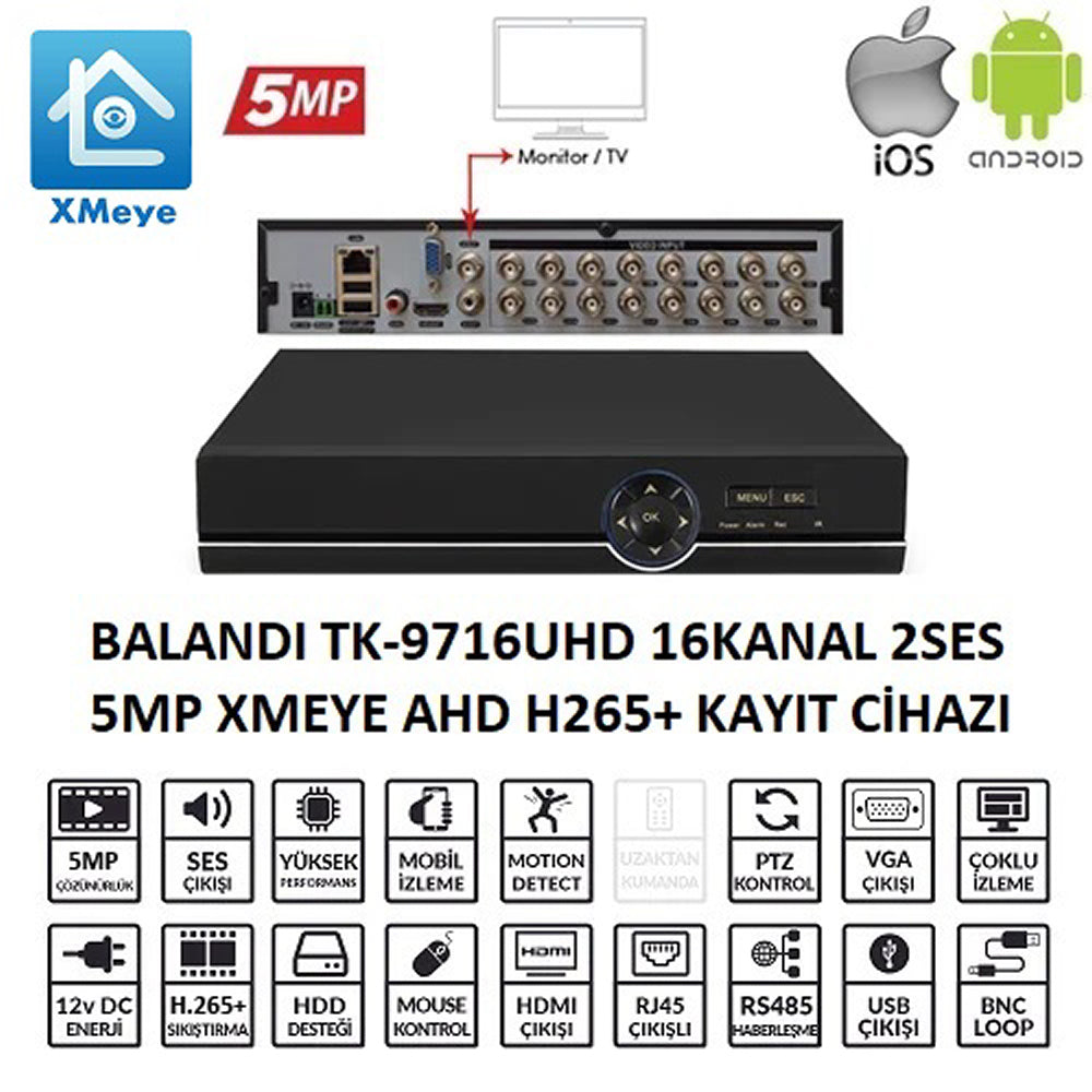 Balandi TK-9716UHD 16CH 2SES 1Disk 5MP Xmeye H265+